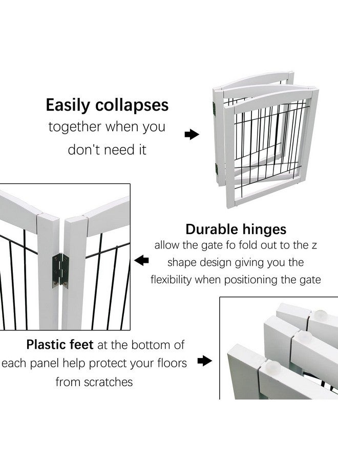 ZJSF بوابة كلب قابلة للطي مستقلة ZJSF للمنزل عريضة إضافية خشبية بيضاء داخلية بوابة جرو للسلالم والمداخل سياج حيوانات أليفة سياج كلب طويل 3 لوحات - Image 5