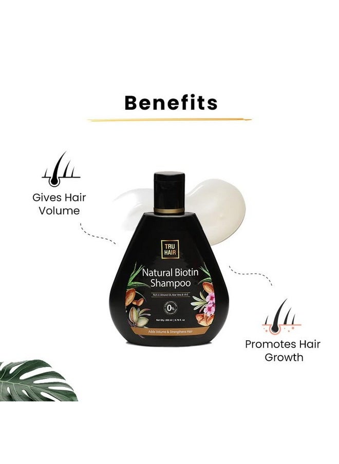 TRU HAIR Biotin Shampoo With Almond Oil, Vitamin E & Aloevera Gel For Healthy, Thick, Soft & Lustrous Hair | Contains 0% Parabens, Silicones & Llps | True Hair Shampoo-200 Ml  - Image 1