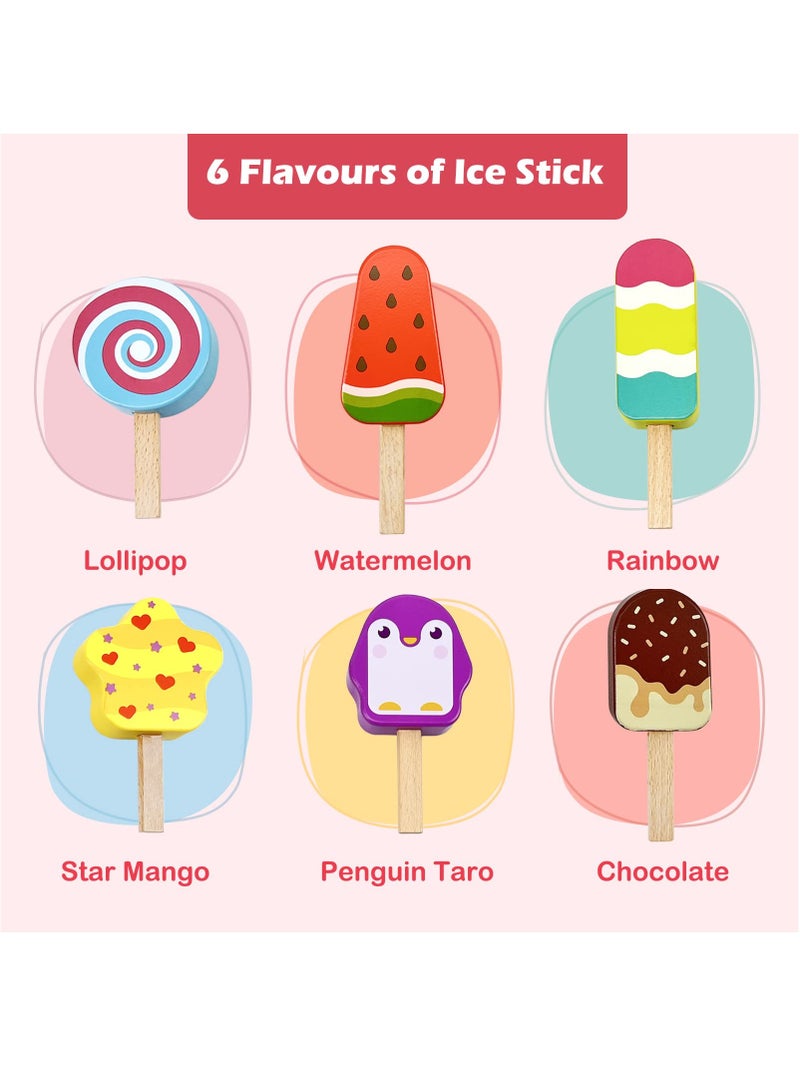 KASTWAVE Wooden Ice Cream Toy for Kids, Toddler Pretend Play Food Ice Lolly Pops Set, Preschool Educational Toys and Gifts for Kids Age 3 4 5 6 Years Old - Image 4