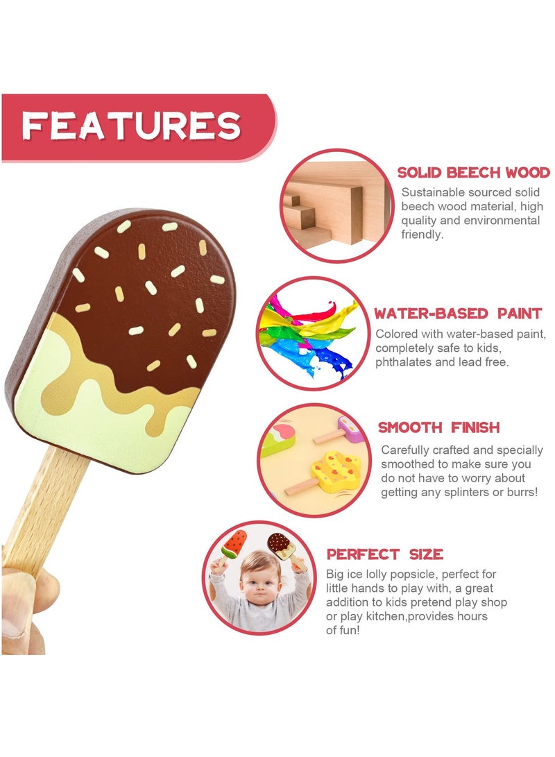 KASTWAVE Wooden Ice Cream Toy for Kids, Toddler Pretend Play Food Ice Lolly Pops Set, Preschool Educational Toys and Gifts for Kids Age 3 4 5 6 Years Old - Image 3