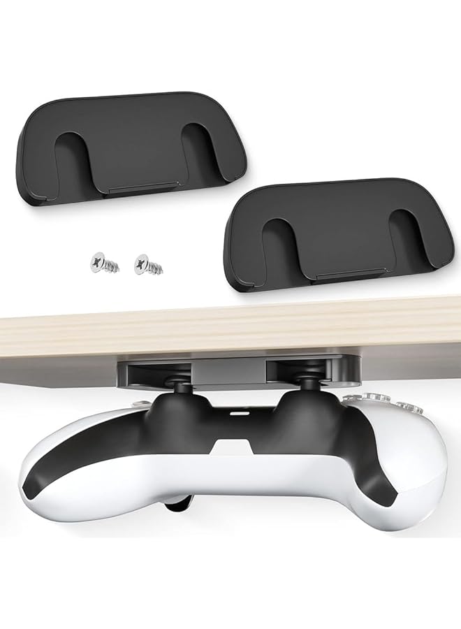 2Pcs Under Desk Controller Holder Replacement Compatible With Ps4 Compatible With Ps5 Abs Under Desk Mount Black Horizontal Table Holder With Adhesive Tape - Image 1