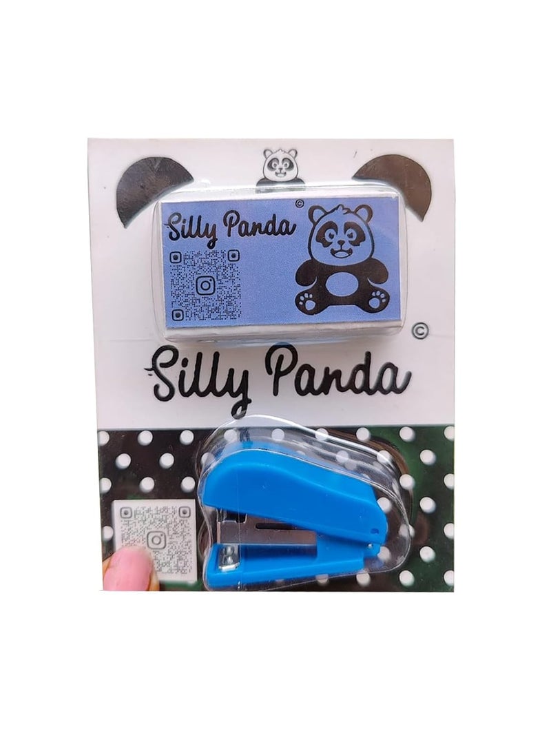 Silly Panda - Mini Stapler | Assorted Colours | Free Staple Pins | Staple | Small Stapler (Blue) - Image 1