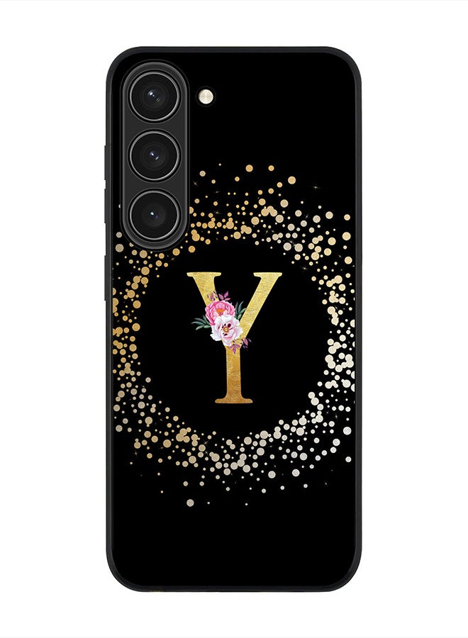 Stylizedd Rugged Black edge case for Samsung Galaxy S23 5G, Soft Flexible Phone case Custom Monogram Initial Letter Floral Pattern Alphabet - Y (Black) - Image 1