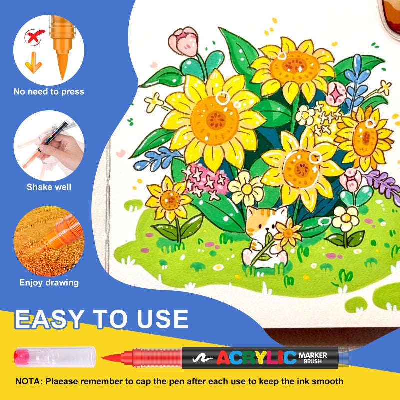 Amamao 240 Colors Acrylic Paint Markers, Soft Brush Tip Pens and Markers, Acrylic Paint Pens for Wood, Stone, Canvas, Glass, Fabric, Egg, Rock Painting and DIY Crafts Art Supplies - Image 2