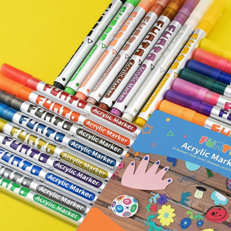 Funto Acrylic Paint Pens for Rock Painting, Fabric, Wood, Canvas, Metal, Ceramic, Glass, 24 Colors Paint Marker Set, Non-Toxic, Quick Drying - Image 3