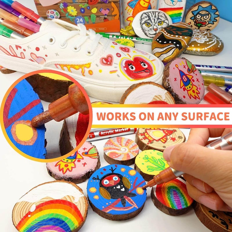 Funto Acrylic Paint Pens for Rock Painting, Fabric, Wood, Canvas, Metal, Ceramic, Glass, 24 Colors Paint Marker Set, Non-Toxic, Quick Drying - Image 4