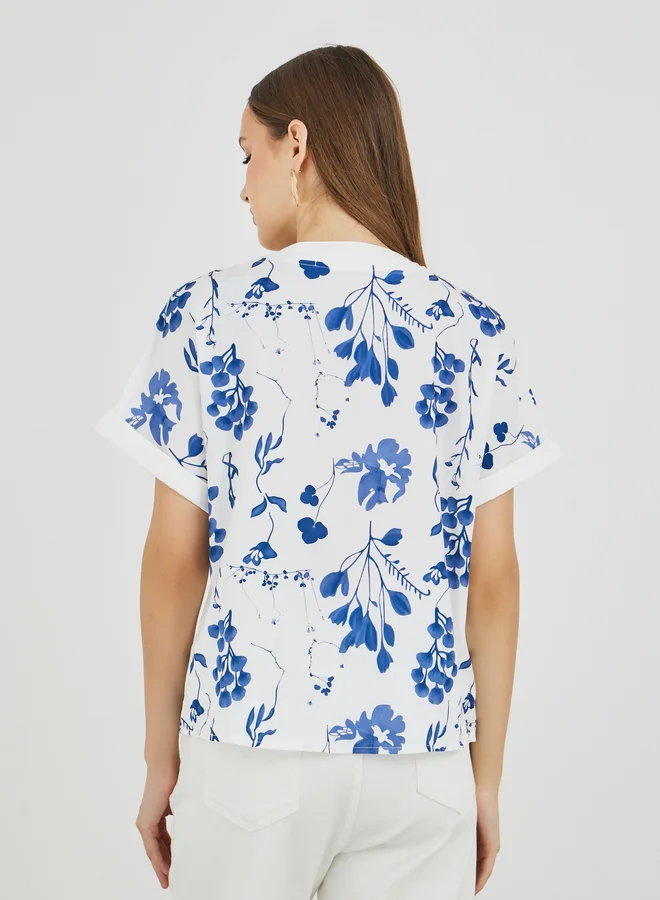 Take Two Take Two Floral Print V-Neck Short Sleeve Blouse