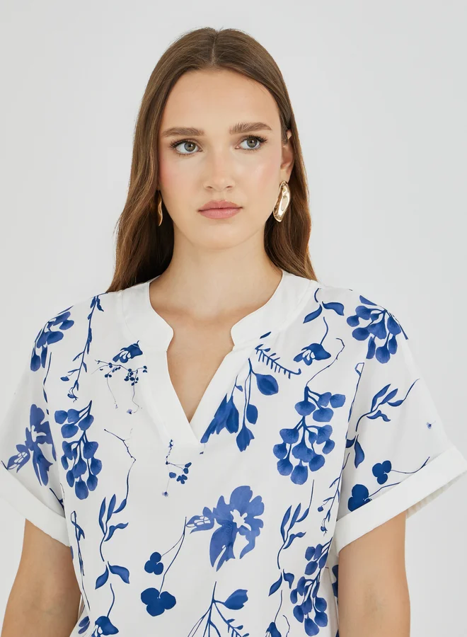 Take Two Take Two Floral Print V-Neck Short Sleeve Blouse