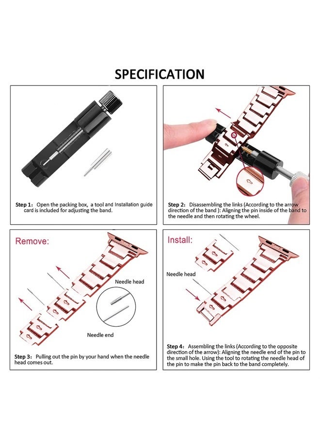 DEALELE Bands Compatible with iWatch 40mm 44mm, Bling Rhinestone Diamond Metal Strap with Protective Case Cover Replacement for Apple Watch Series 6/5 / 4 / SE Women Men (40mm, Rose pink) - Image 4