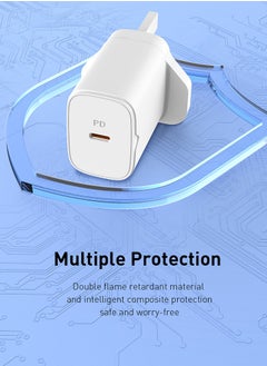 Recci 20W USB C Fast Charger UK Plug Single-Port PD3.0 Adapter, Type C Travel Adapter with Fireproof ABS & Smart Protections, Ultra Portable for iPhone 15/15 Pro Max/15 Pro/15 Plus/14/13/12, Samsung, iPad, White  - Image 4