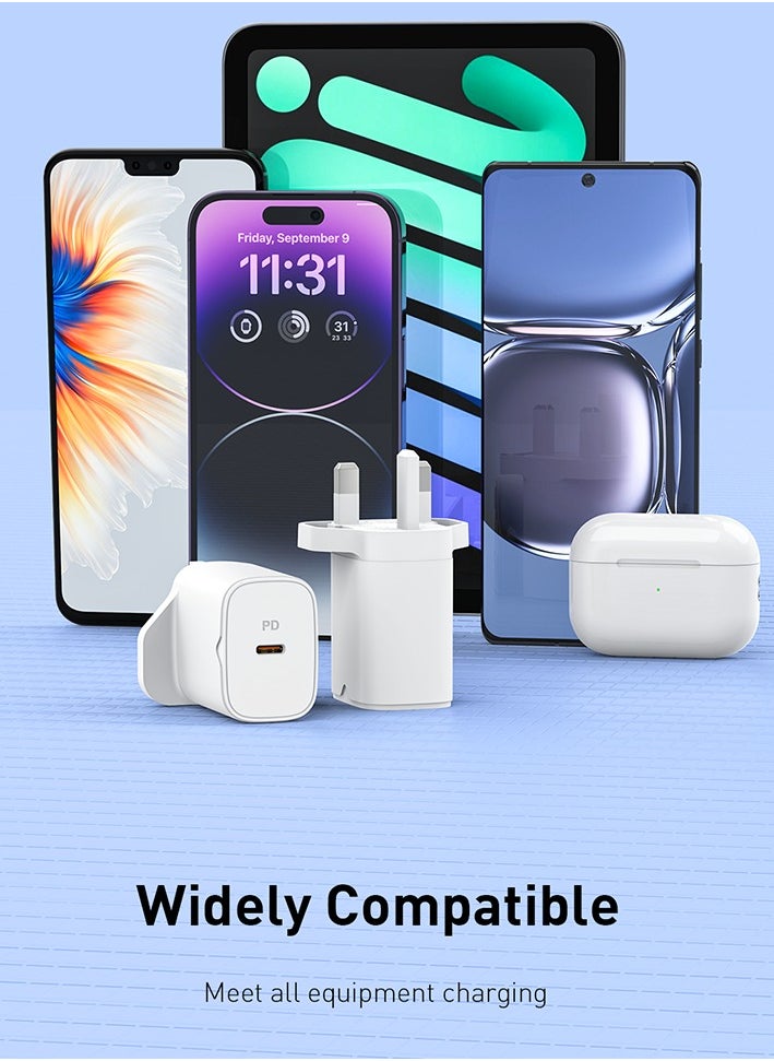 Recci - 20W USB C Fast Charger UK Plug Single-Port PD3.0 Adapter, Type C Travel Adapter with Fireproof ABS & Smart Protections, Ultra Portable for iPhone 15/15 Pro Max/15 Pro/15 Plus/14/13/12, Samsung, iPad, White - Image 1