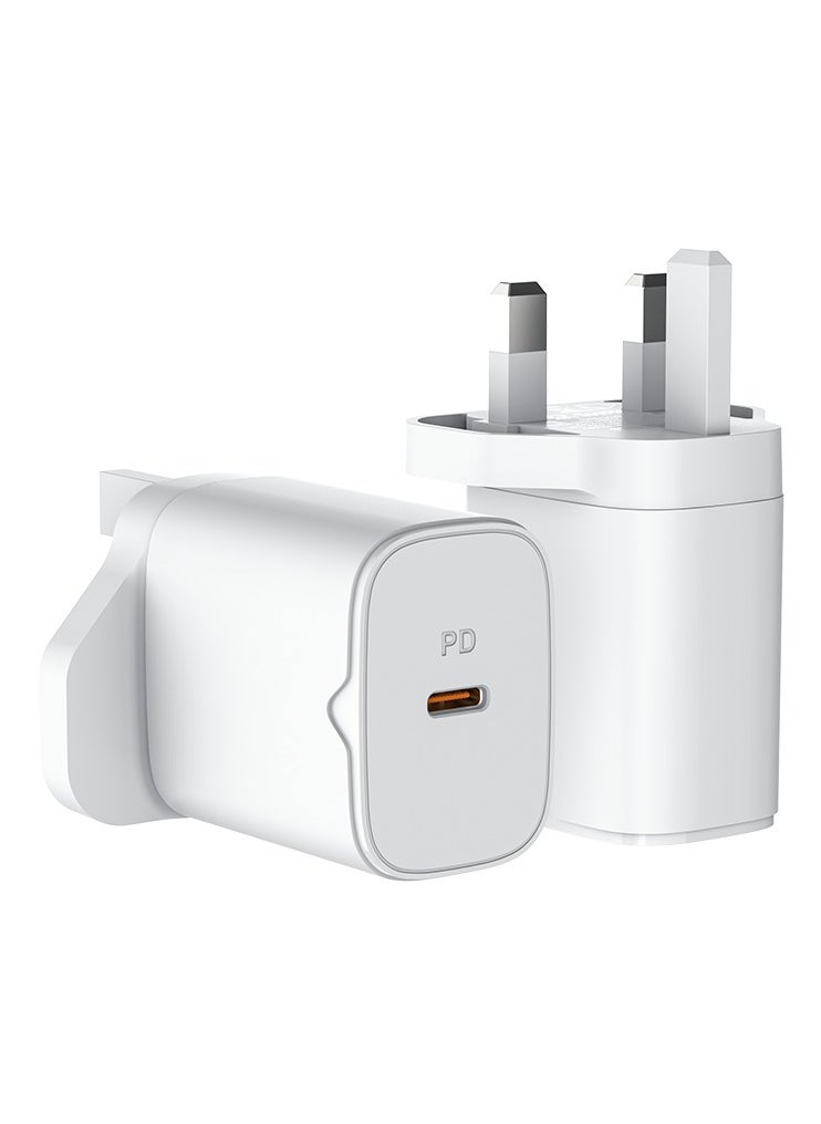 Recci - 20W USB C Fast Charger UK Plug Single-Port PD3.0 Adapter, Type C Travel Adapter with Fireproof ABS & Smart Protections, Ultra Portable for iPhone 15/15 Pro Max/15 Pro/15 Plus/14/13/12, Samsung, iPad, White - Image 1