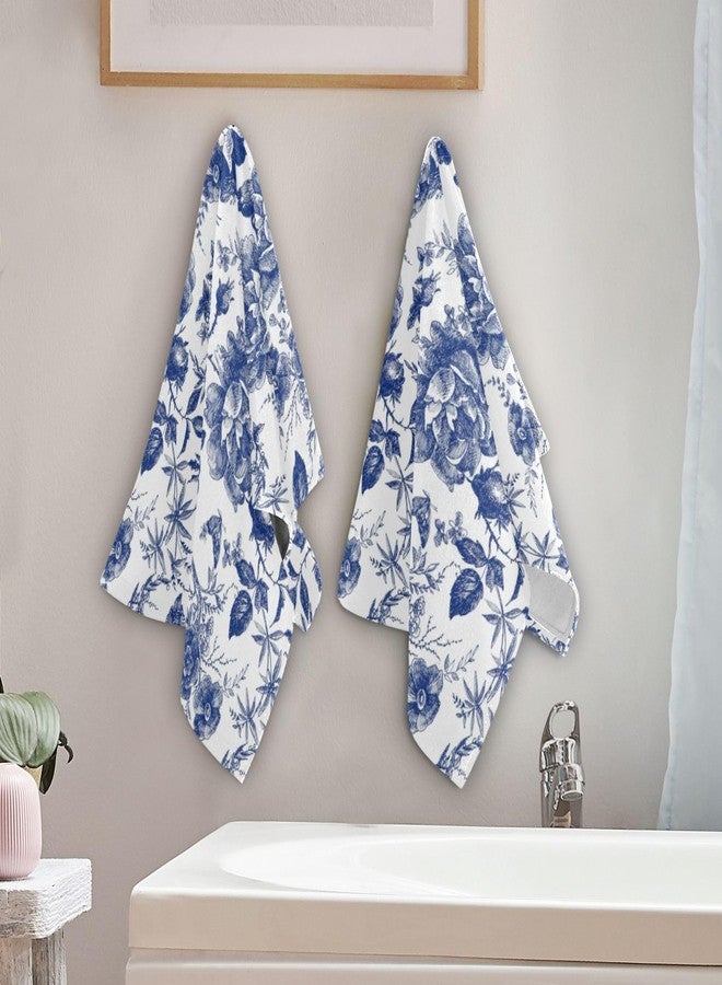 COVASA Blue and White Rose Hand Towels for Bathroom Set of 2,Vintage Chinoiserie Roses Floral Butterfly Kitchen Towels,Microfiber Absorbent Decorative Bathroom Towels for Face,Shower,Gym 14"x28" - Image 3