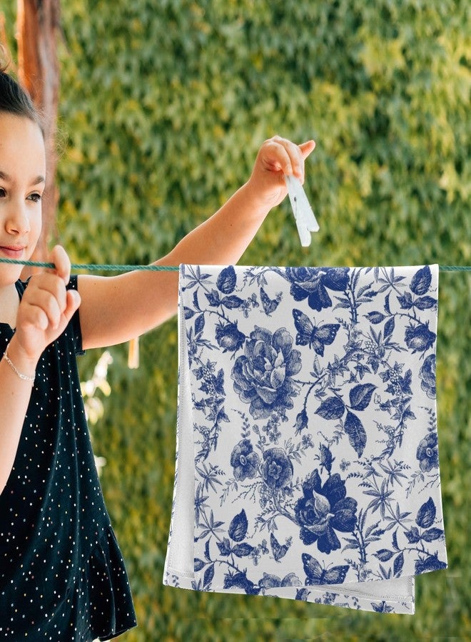 COVASA Blue and White Rose Hand Towels for Bathroom Set of 2,Vintage Chinoiserie Roses Floral Butterfly Kitchen Towels,Microfiber Absorbent Decorative Bathroom Towels for Face,Shower,Gym 14"x28" - Image 4