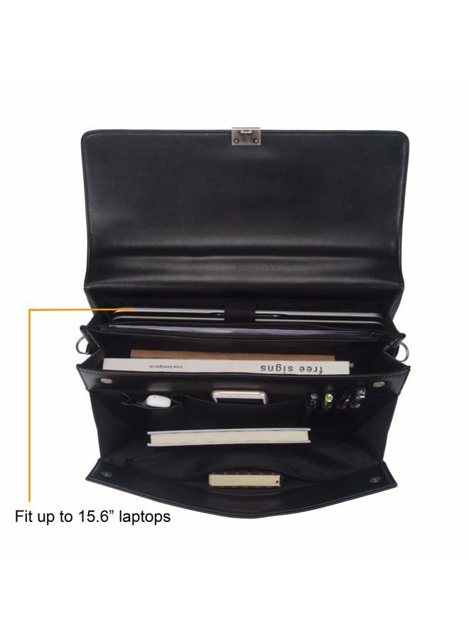 VOYLUX Mens Leather Briefcases Office Attorney Student Attache Case Messenger Bag w/Padded Compartment for 15.6" Laptop, Black, Black - Image 3