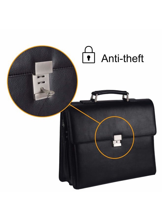 VOYLUX Mens Leather Briefcases Office Attorney Student Attache Case Messenger Bag w/Padded Compartment for 15.6" Laptop, Black, Black - Image 4