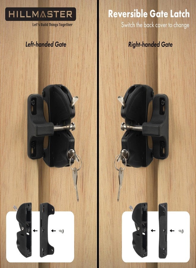 HILLMASTER Key Lockable 2 Sided Gate Latch Key,Gate Gravity Latch Gate Fence Lock for Outdoor Gates,Locking Gate Door Lock Fence Latch Gate Hardware for Metal,Wood,Vinyl Fence,Black Finish - Image 3