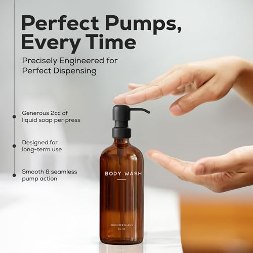 Brighter Barns Amber Shampoo and Conditioner Dispenser Set by Brighter Barns - Body Wash and Shampoo Bottles with Pump - Refillable Plastic Shower Dispenser for Modern Bathroom Decor in Vacation Rental, Spa (Amber) - Image 4