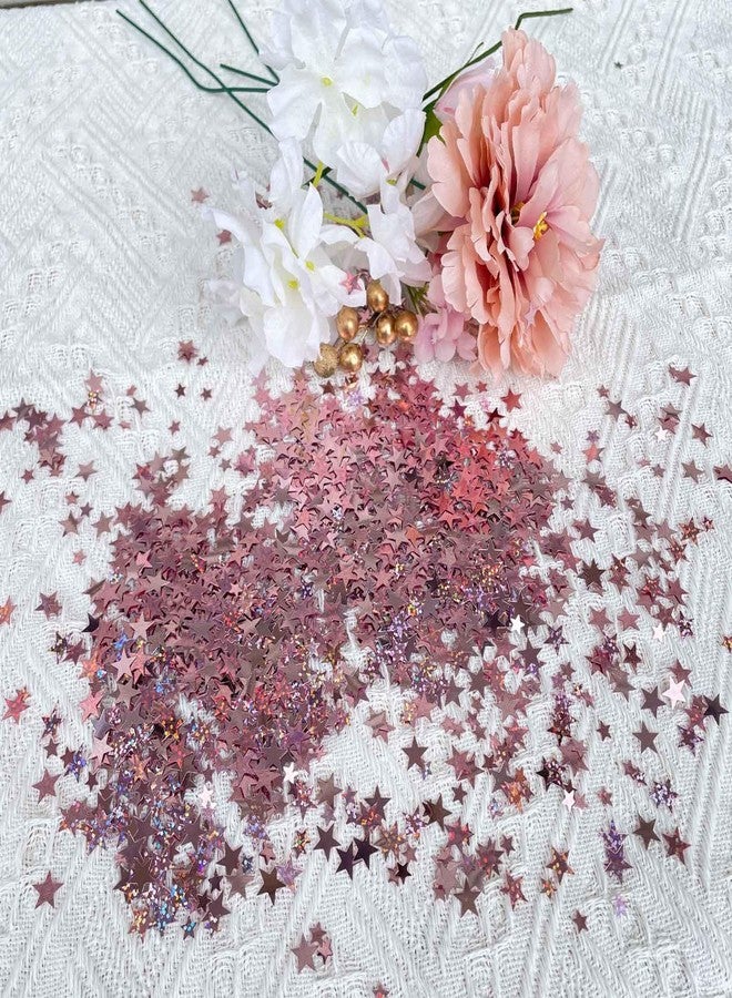 مجموعة WEIKA من قصاصات النجوم اللامعة بوزن 60 غرام، قصاصات نجوم معدنية لامعة لتزيين الطاولات، زينة لحفلات الزفاف وأعياد الميلاد وحفلات التخرج (مجموعة لامعة باللون الذهبي الوردي، 10 مم و 6 مم) - Image 3