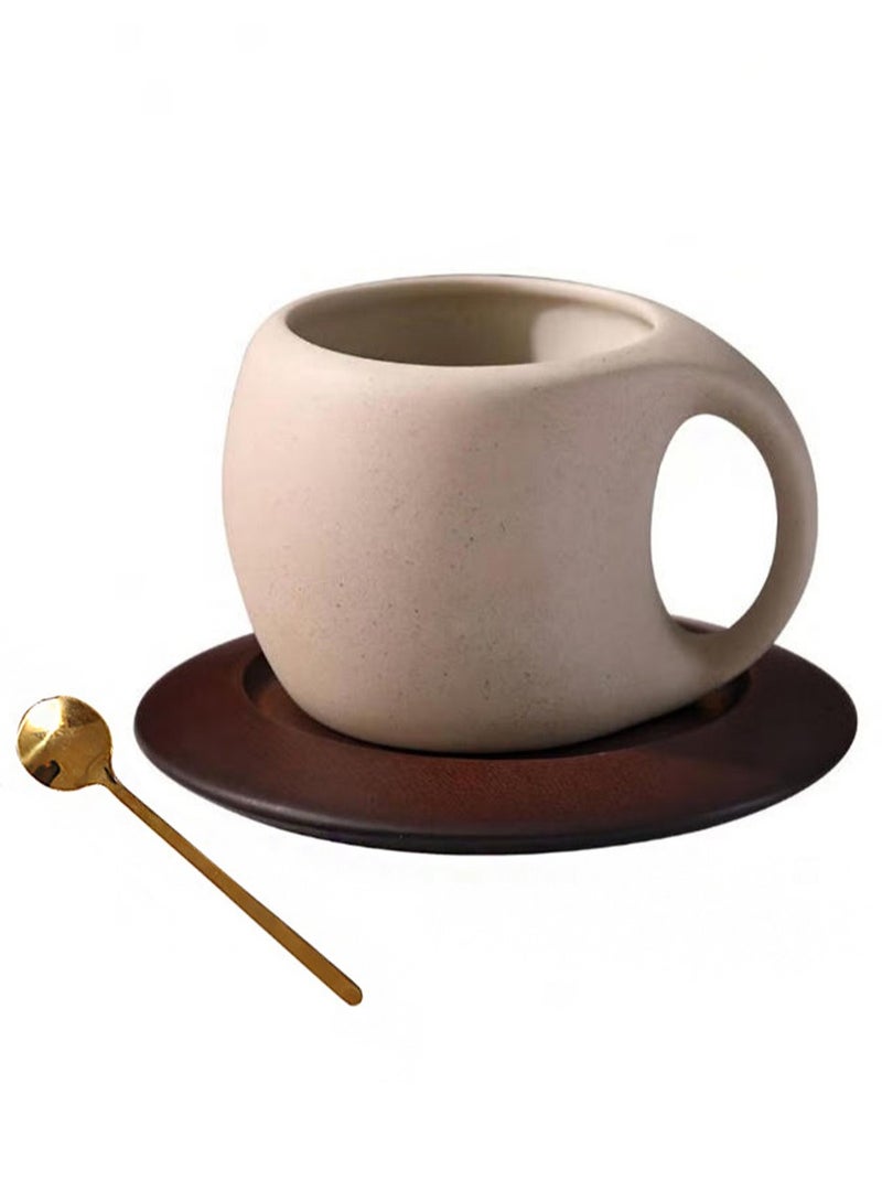 Aikanbo Retro Ceramic Coffee Cup set，Microwave Safe，Heat Resistant，and Stylish Design (cup + spoon + saucer) - Image 1