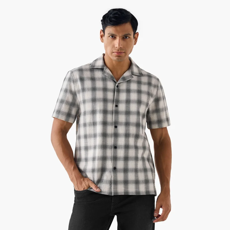 Splash FAV Regular Fit Checked Seersucker Resort Shirt