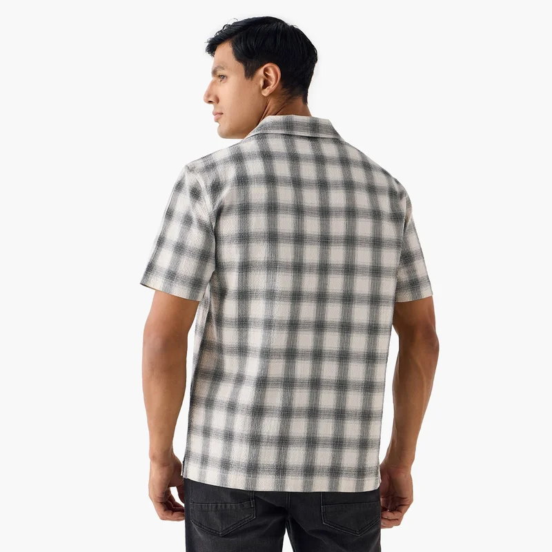 Splash FAV  Regular Fit Checked Seersucker Resort Shirt for Men | Best Price UAE