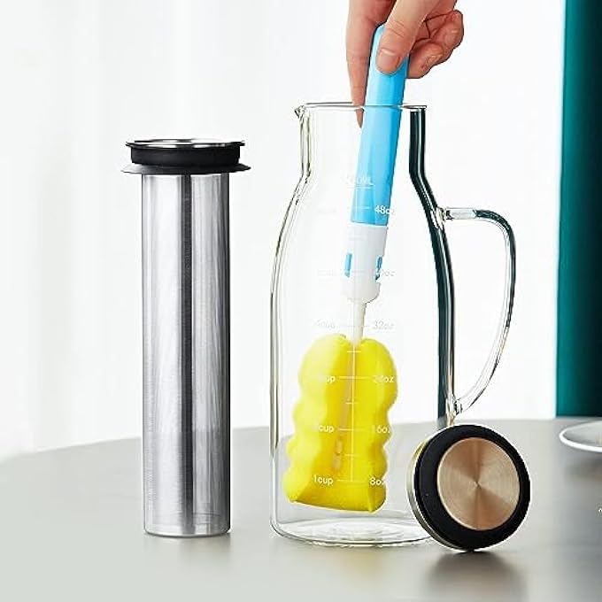 Azonee Cold Brew Coffee Maker With Airtight Lid  Removable Stainless Steel Filter  Glass Pitcher For Iced Coffee  Tea  Pour Over Coffee Carafe 1500Ml51Oz - Image 5