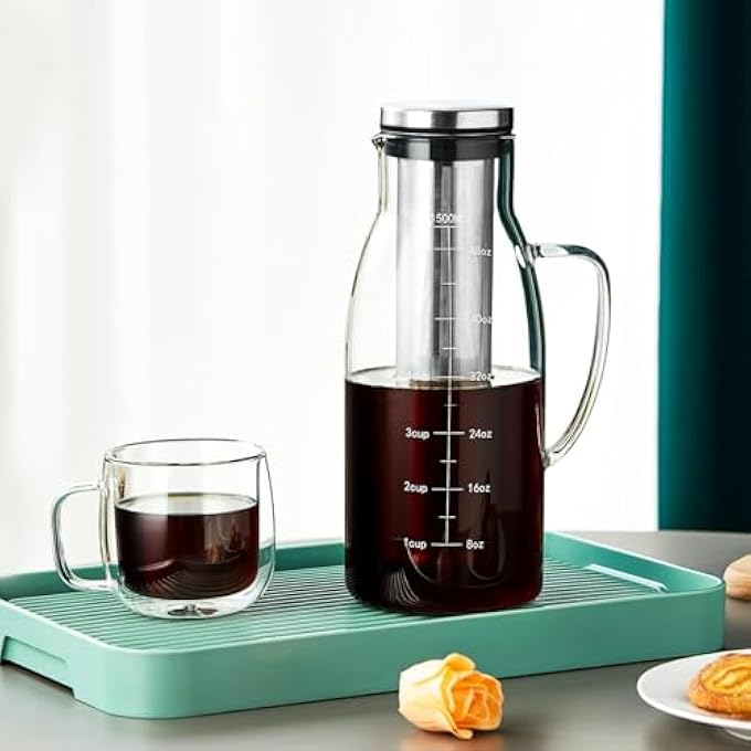 Azonee Cold Brew Coffee Maker With Airtight Lid  Removable Stainless Steel Filter  Glass Pitcher For Iced Coffee  Tea  Pour Over Coffee Carafe 1500Ml51Oz - Image 4
