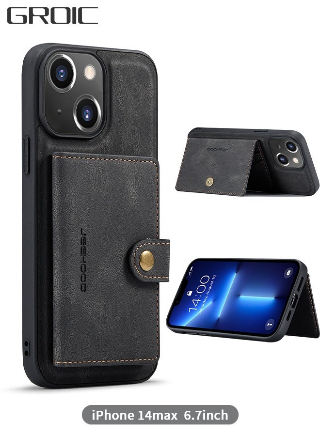 GROIC جراب مصمم لهاتف iPhone 14 Plus وiPhone 14 Max مقاس 6.7 بوصة مصنوع من جلد البولي يوريثان مع حامل خلفي مغناطيسي قابل للفصل وفتحات حامل بطاقات وغطاء واقٍ مقاوم للصدمات - Image 1