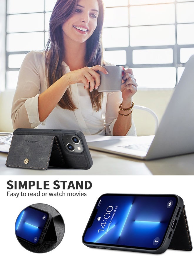 GROIC جراب مصمم لهاتف iPhone 14 Plus وiPhone 14 Max مقاس 6.7 بوصة مصنوع من جلد البولي يوريثان مع حامل خلفي مغناطيسي قابل للفصل وفتحات حامل بطاقات وغطاء واقٍ مقاوم للصدمات - Image 3