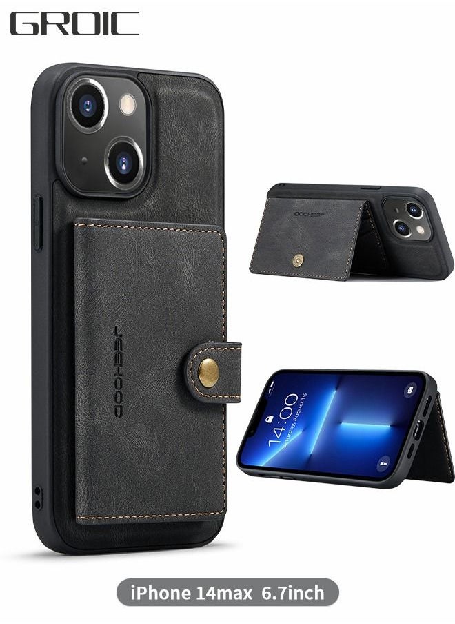 GROIC Design for iPhone 14 Plus IPhone 14 Max Case 6.7 Inch PU Leather Wallet Shell Detachable Magnetic Back Kickstand Card Holder Slots Shockproof Protective Cover  - Image 1