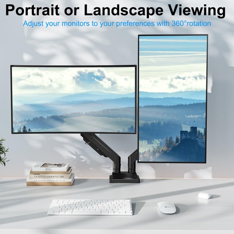 ErgoFocus Dual Monitor Mount for Screens up to 43", Heavy Duty Ultrawide Dual Monitor Arm Holds 2.2-33lbs Each, Premium Gas Spring Adjustable Computer Monitor Stand for 2 Monitors, VESA Desk Mount - Image 4