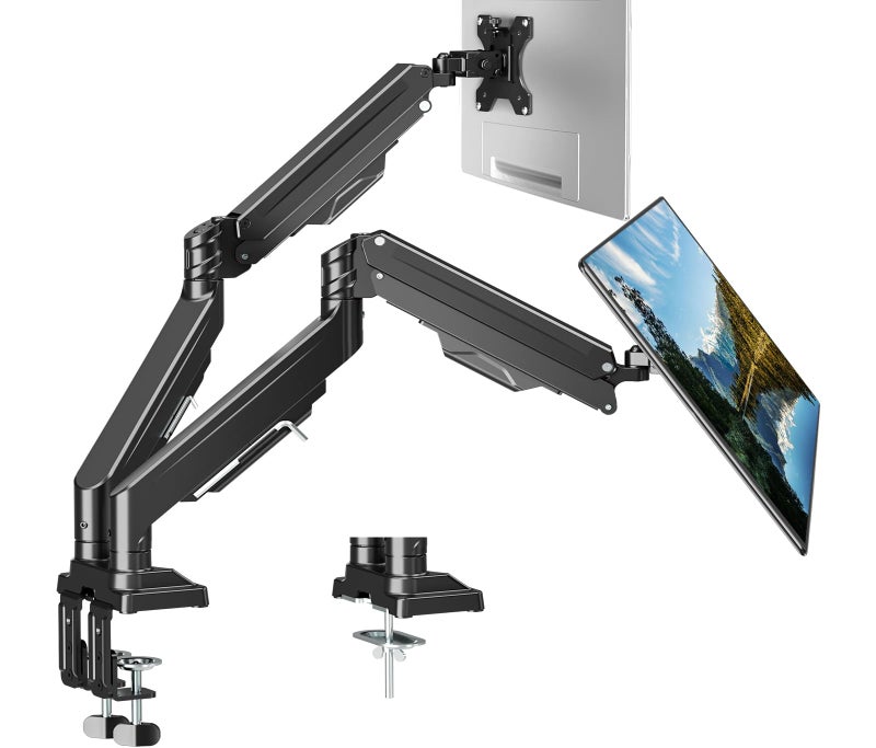 ErgoFocus Dual Monitor Mount for Screens up to 43", Heavy Duty Ultrawide Dual Monitor Arm Holds 2.2-33lbs Each, Premium Gas Spring Adjustable Computer Monitor Stand for 2 Monitors, VESA Desk Mount - Image 1