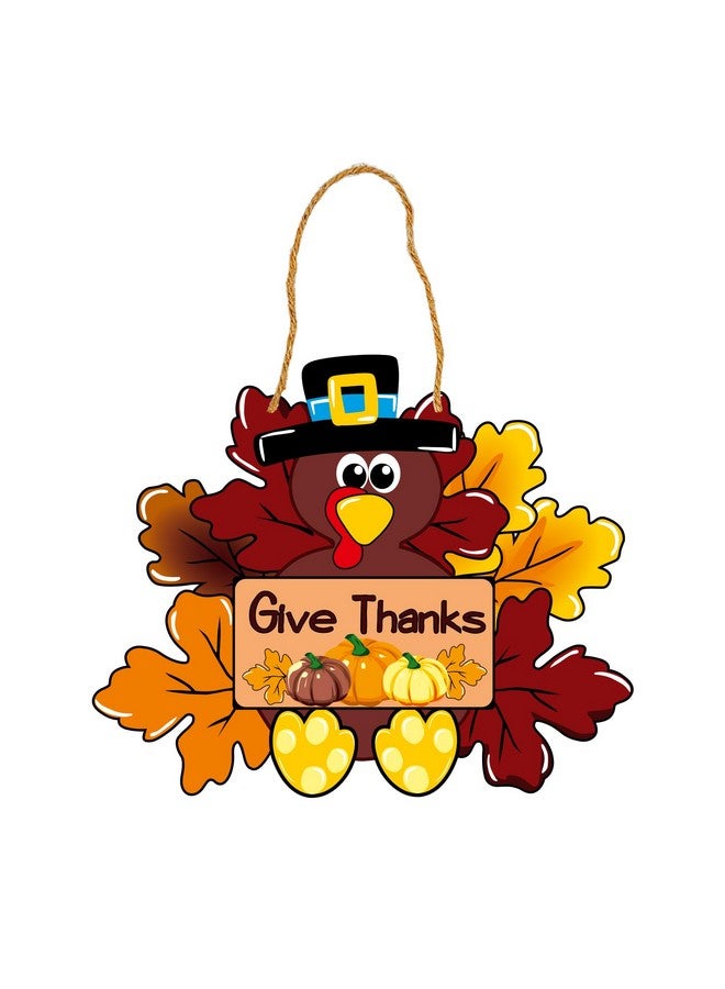 PAMBO Give Thanks Turkey Door Hanging Decoration SIgns, Thanksgiving Hanging Signs for Wreath Office Fall Farmhouse Door Outdoor - Image 1