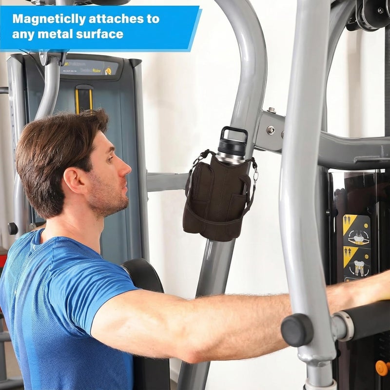 icolor Magnetic Gym Bag Water Bottle Carrier Holder with Phone Pockets & Shoulder Strap,Gym Magnetic Bag 5 Built-in Magnets Gym Accessories Organizer Sling Bottle Bag Pouch Sleeve (Neoprene, Brown) - Image 5