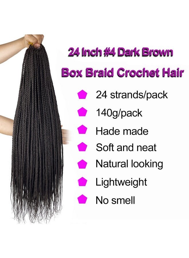 Chicmoi 24 Inch Crochet Box Braids Pre Looped Dark Brown Box braid Crochet Hair 144 Strands 1/3 Inch Wide Small Box Braids Crochet Braids Hair for Black Women (24 inch box braids 6 pack, 4#) - Image 2