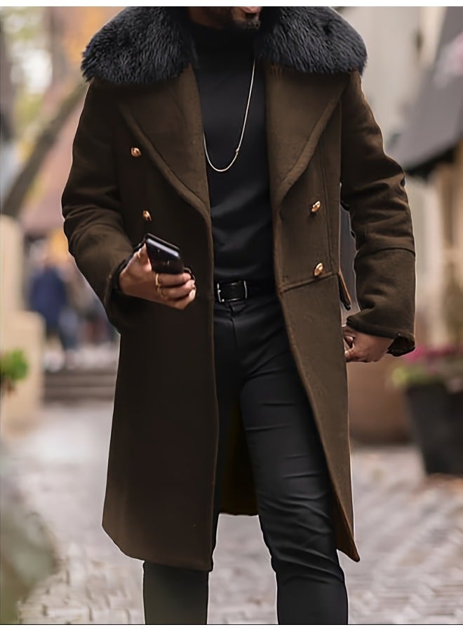 Autumn/winter European And American Casual Fur Collar Wool Coat Solid Color Slim Fit Double-breasted Blazer Jacket