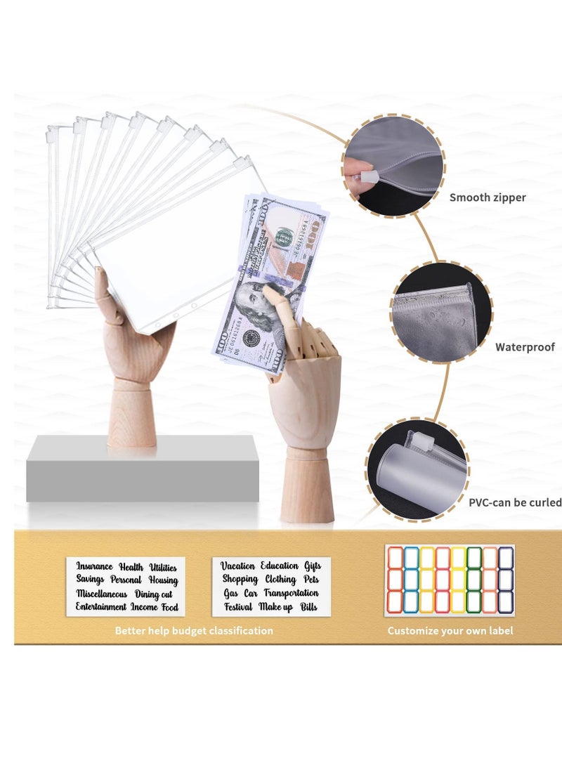 SYOSI Budget Binder, A6 Marble PU Leather Binder, Money Organizer Cash Envelopes Budget Planner with 12 Zipper Cash Envelopes, 12 Expense Budget Sheets for Budgeting, Saving Money  - Image 4
