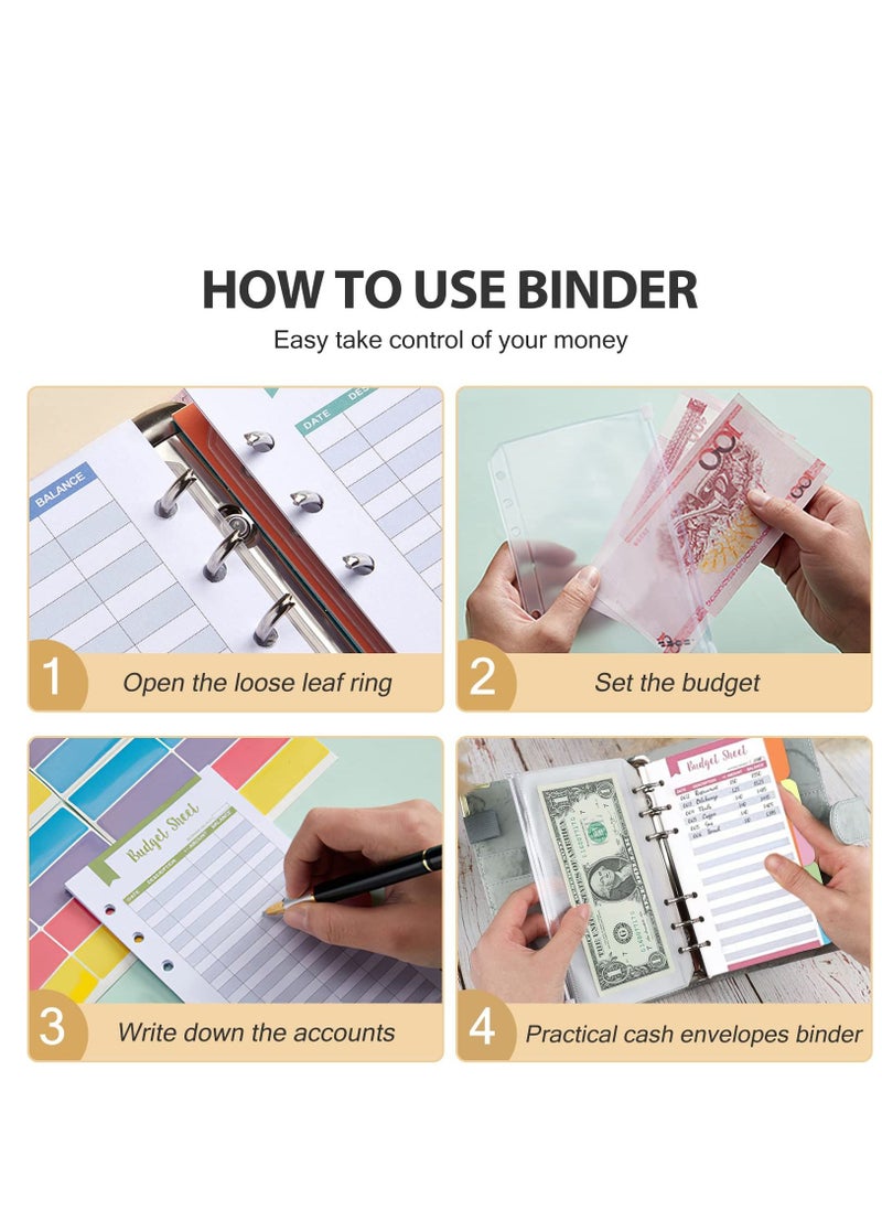 SYOSI Budget Binder, A6 Marble PU Leather Binder, Money Organizer Cash Envelopes Budget Planner with 12 Zipper Cash Envelopes, 12 Expense Budget Sheets for Budgeting, Saving Money  - Image 3