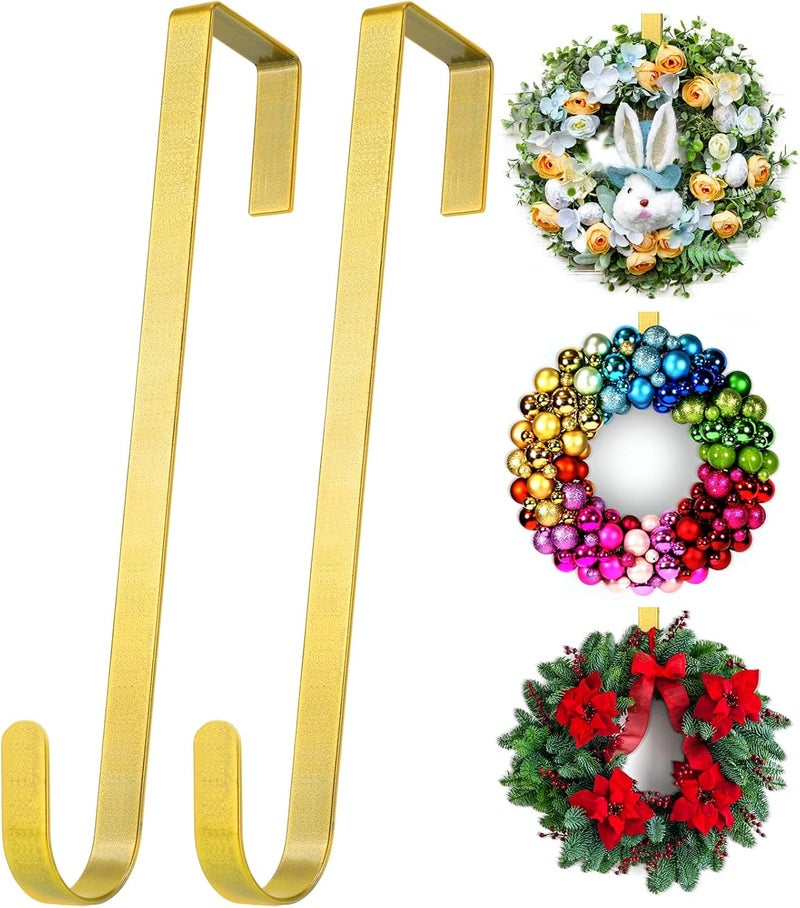 ZYSUN 12” Wreath Hanger Over the Door Hooks, Non Scratch Wreath Door Hanger Hooks for Hanging Welcome Sign, Metal Wreath Hangers for Front Door Decor, Thin Door Hanger for Easter Christmas Home Decoration - Image 1