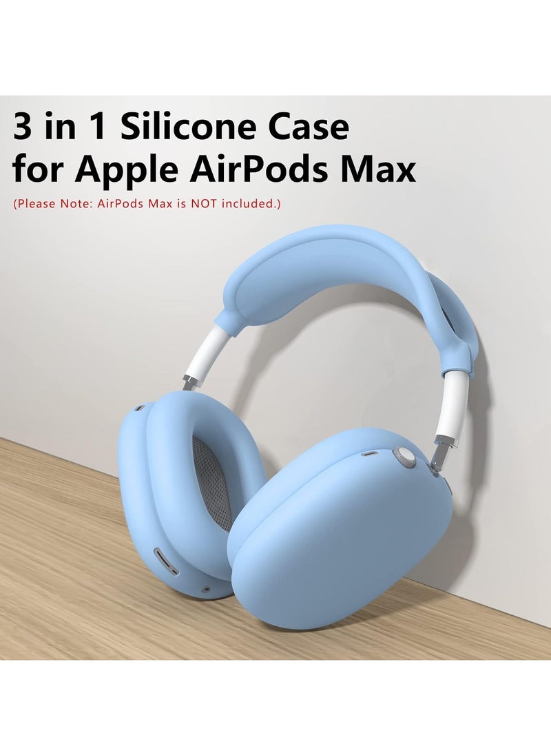 AROAQ - 3 Pieces Silicone Case Suitable for Apple AirPods Max Headphones Anti-Scratch Ear Cups Cover Headband Cover and Ear Pad Protector Cases Skin Accessories (Blue) - Image 1