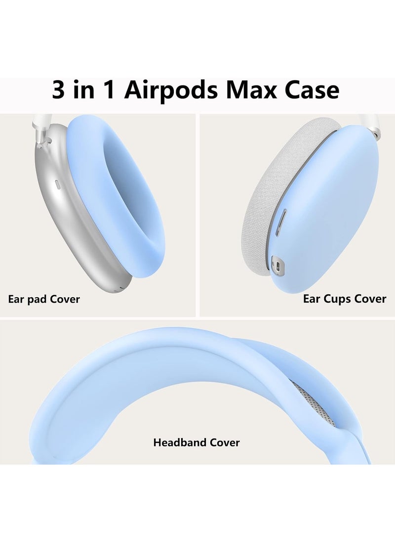 AROAQ - 3 Pieces Silicone Case Suitable for Apple AirPods Max Headphones Anti-Scratch Ear Cups Cover Headband Cover and Ear Pad Protector Cases Skin Accessories (Blue) - Image 1