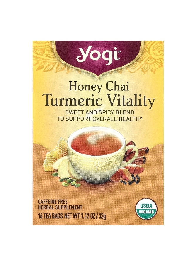 Yogi Tea Yogi Tea, Turmeric Vitality, Honey Chai, Caffeine Free, 16 Tea Bags, 1.12 oz (32 g)  - Image 1