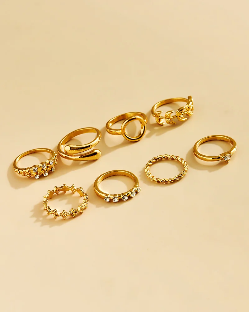 REDTAG Women Gold 8 Piece Ring Set