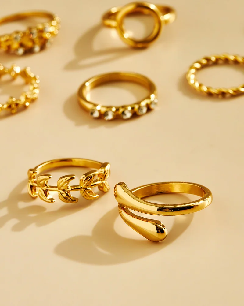 REDTAG Women Gold 8 Piece Ring Set