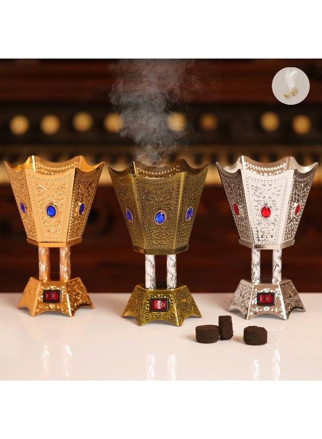 GOOAS Elegant Electric Incense Oud Burner – Hexagonal Mabkhara with Crystal Accents – Stylish Madkhan for Home, Office & Celebrations – Assorted Colors with Safety Switch - Image 2