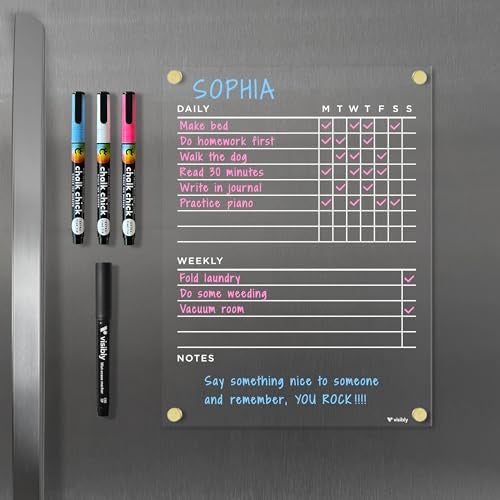 Visibly Magnetic Acrylic Chore Chart for Fridge, Includes 4 magnetic wet-erase markers for Refrigerator, 9" X 12". Put those kids to work! - Image 1