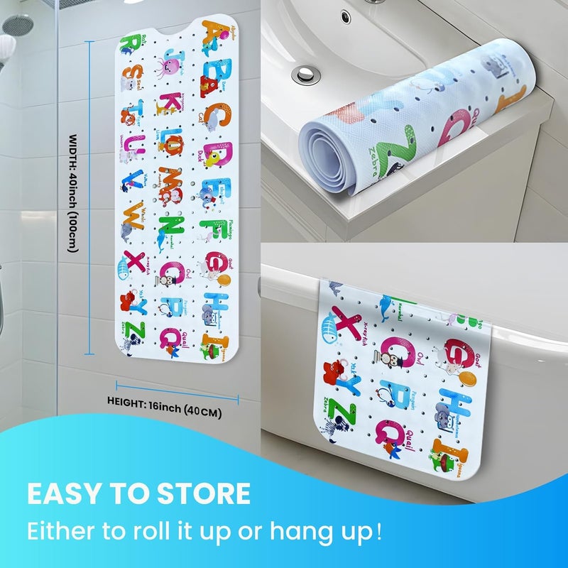 Linoows Baby Bath Tub Mat, Extra Large Non Slip Kids Cartoon Bathtub Shower Mats with Suction Cups & Drain Holes, Machine Washable for Bathroom, 40 x 16 Inch, Alphabet Animals Pattern - Image 4