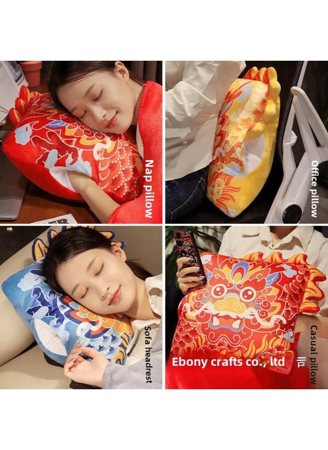 2024 Dragon Year Mascot Pillow Blanket Three-in-One Annual Meeting Gift Home Decoration Gift Plush Toy-Specifications:35*35cm-Color:Hand-warming Pillow  - Image 5