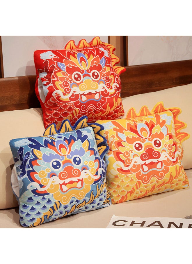 2024 Dragon Year Mascot Pillow Blanket Three-in-One Annual Meeting Gift Home Decoration Gift Plush Toy-Specifications:35*35cm-Color:Hand-warming Pillow  - Image 1